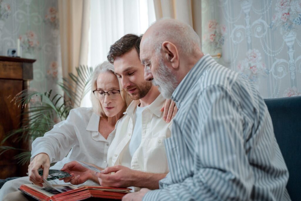 Family discussing senior resources Polk County options for an elderly parent